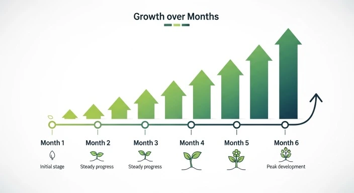 Timeline illustration showing gradual growth over months